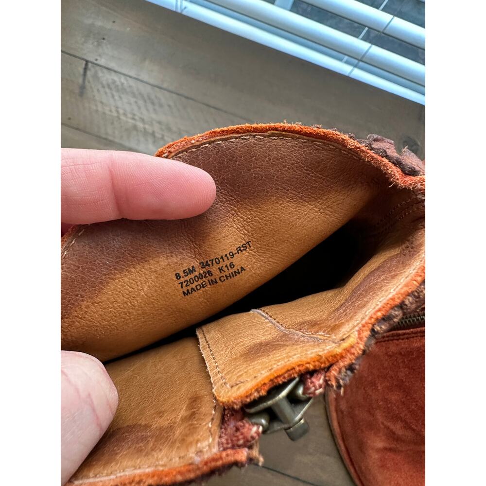Frye Madeline Orange Suede Trim Short Ankle Booties Size 8.5 - Picture 5 of 6